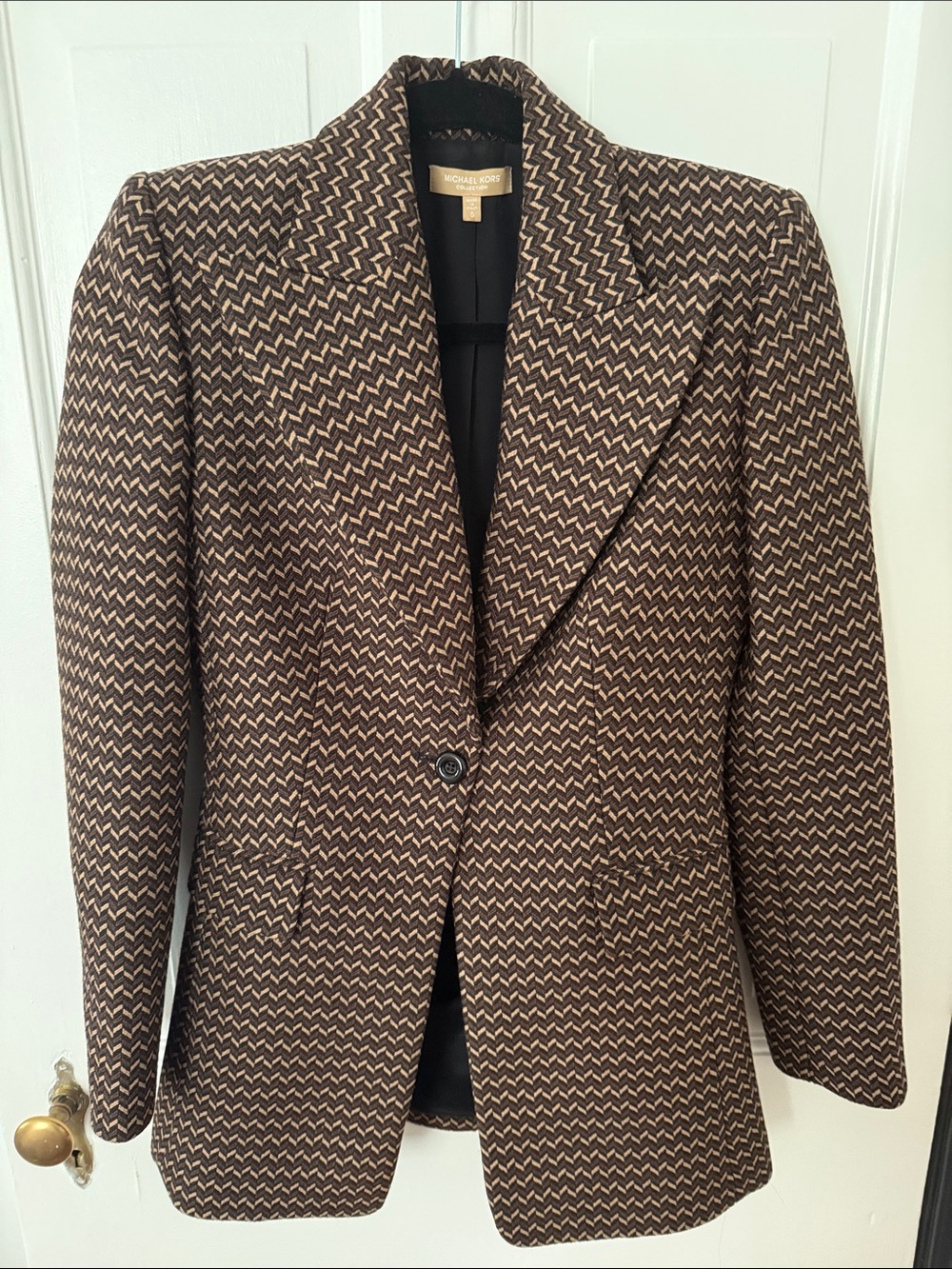 Michael Kors Collection Brown Chevron-Patterned Single-Button Blazer